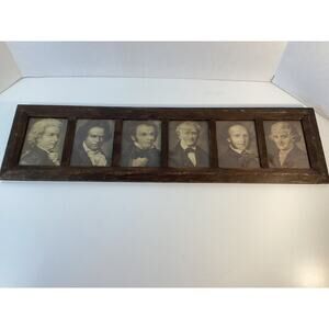 1890s Mozart Beethoven Liszt Wagner Lithograph Composers lot Framed vtg